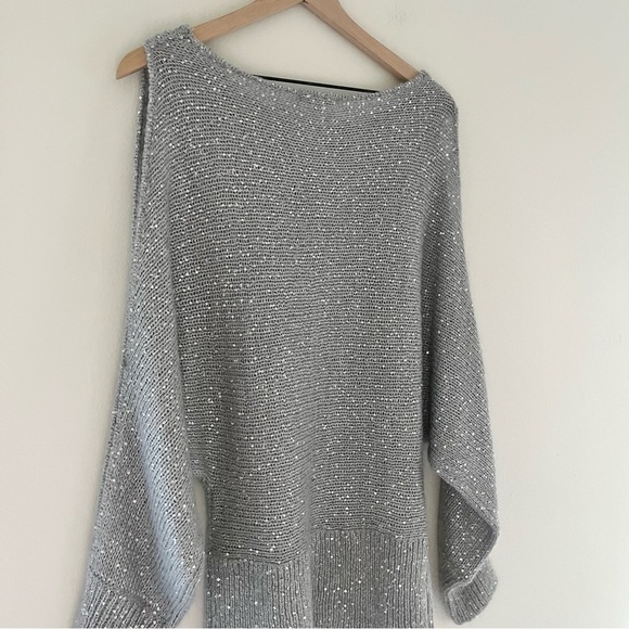 Boston Proper Mohair Open Sleeve Silver Sequin Sweater Grey Women’s Size Large - Picture 4 of 11